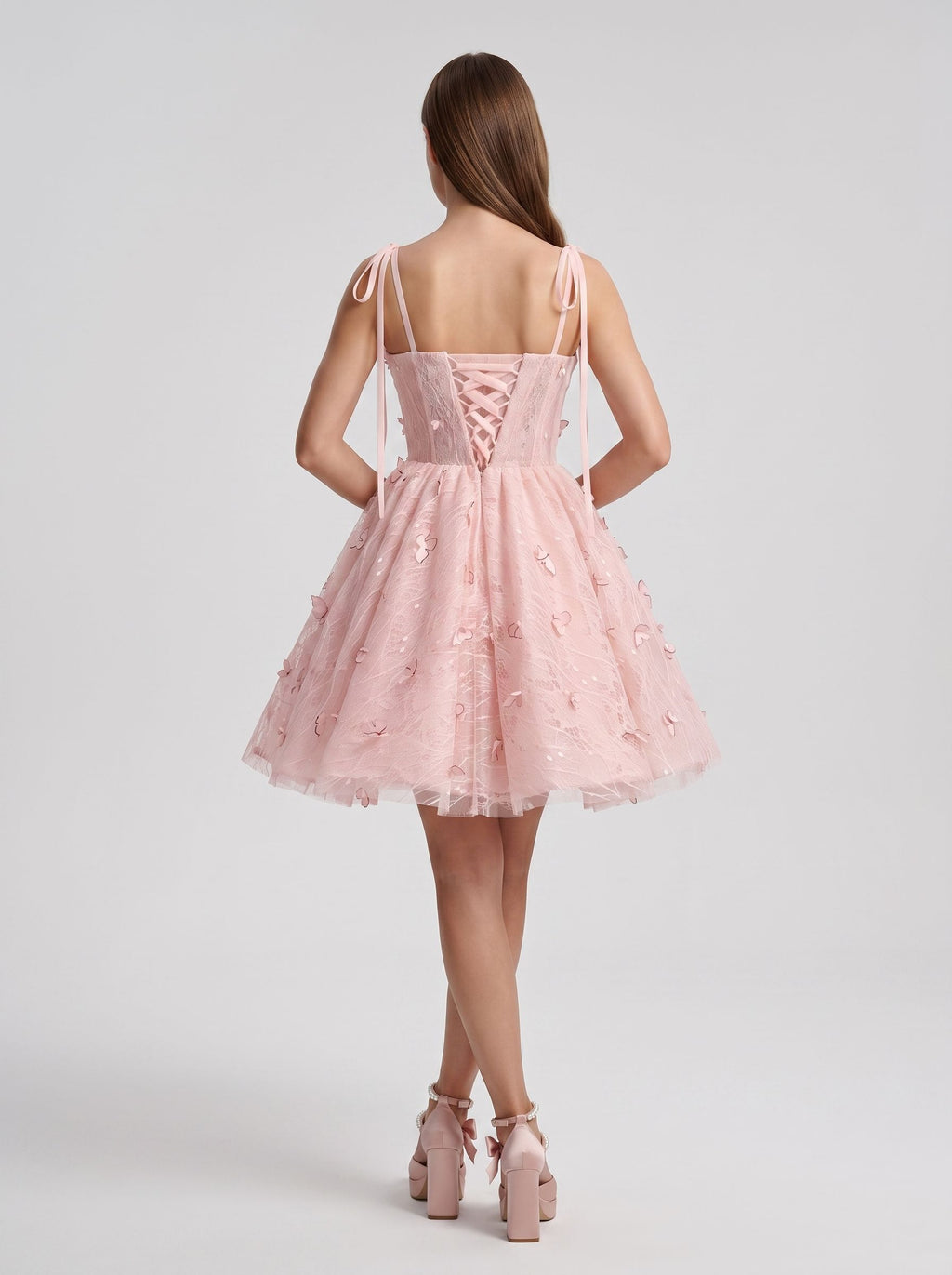Petal Tulle A-Line Sweetheart Lace-up Short Dress with 3D Butterflies