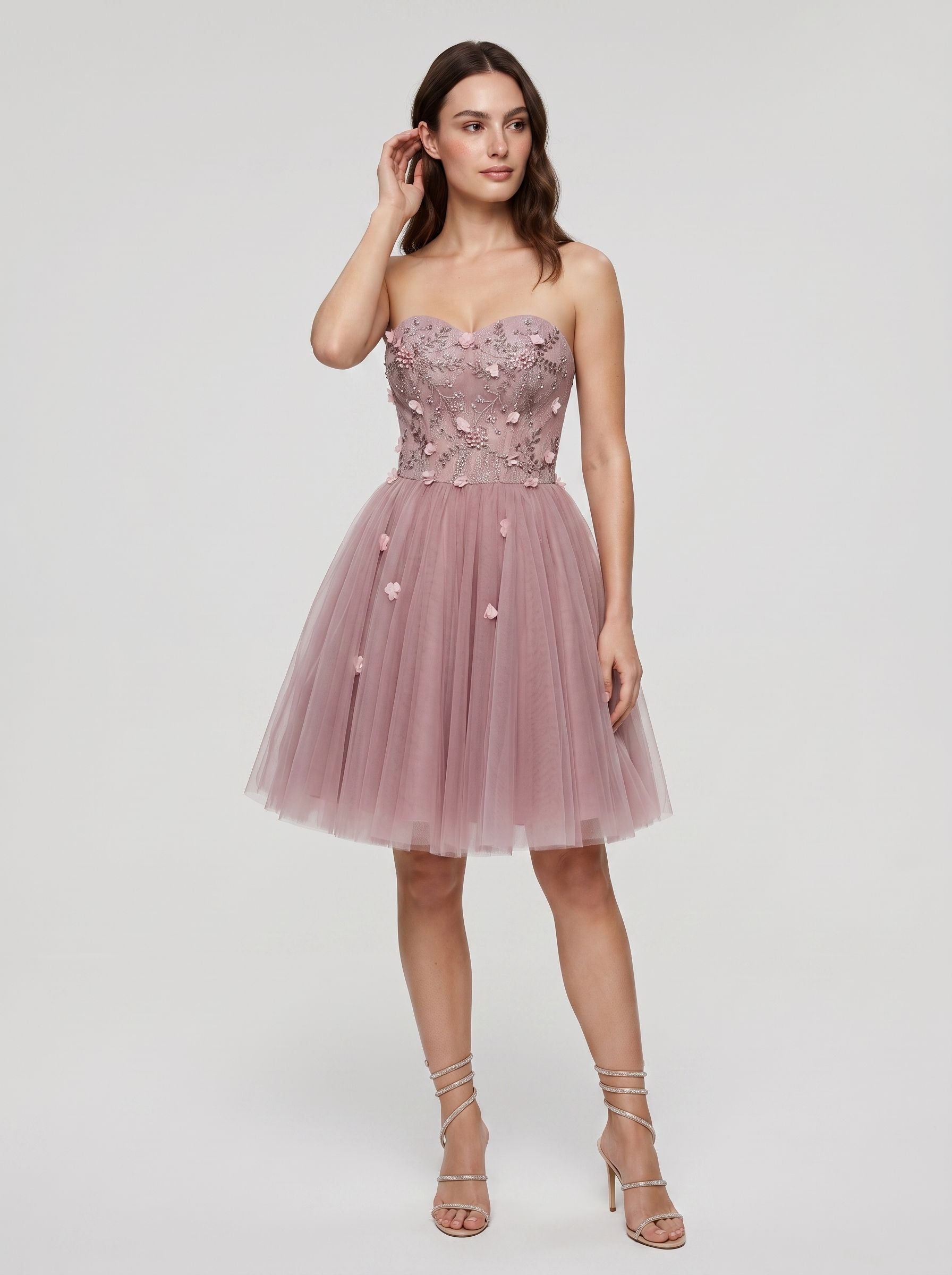 Purple Tulle A-Line Sweetheart Lace-up Short Dress with 3D Flowers