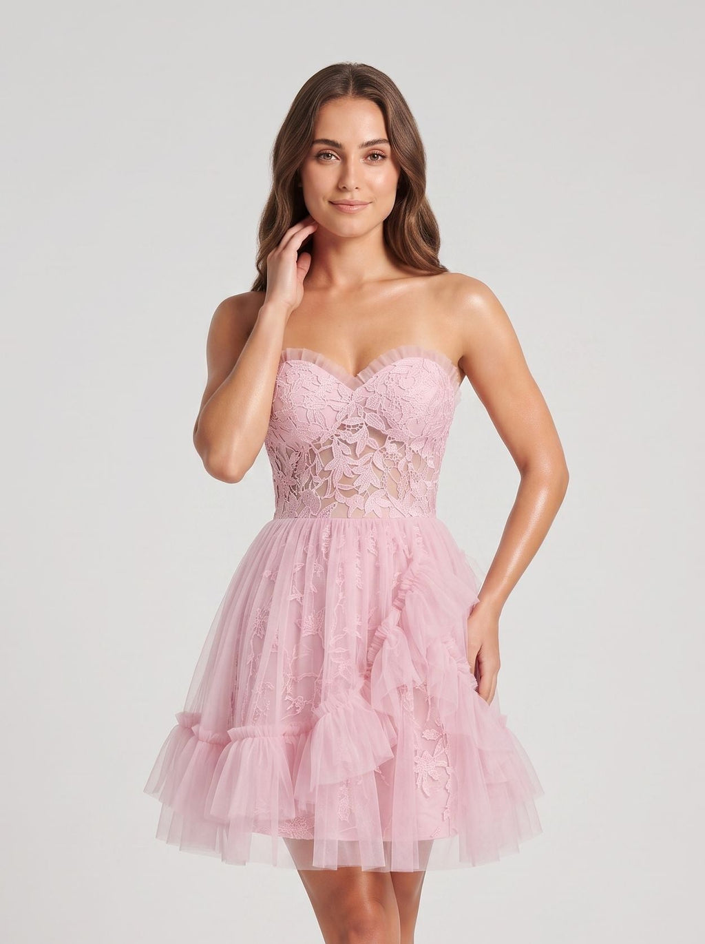 Petal Tulle A-Line Sweetheart Back Zip Short Dress with 3D Floral Appliques