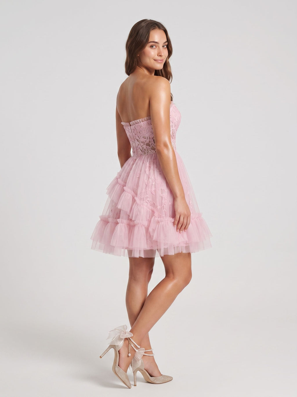 Petal Tulle A-Line Sweetheart Back Zip Short Dress with 3D Floral Appliques
