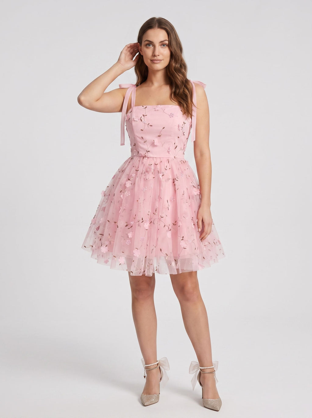 Petal Tulle A-Line Sweetheart Backless Short Dress with Floral Embroidery