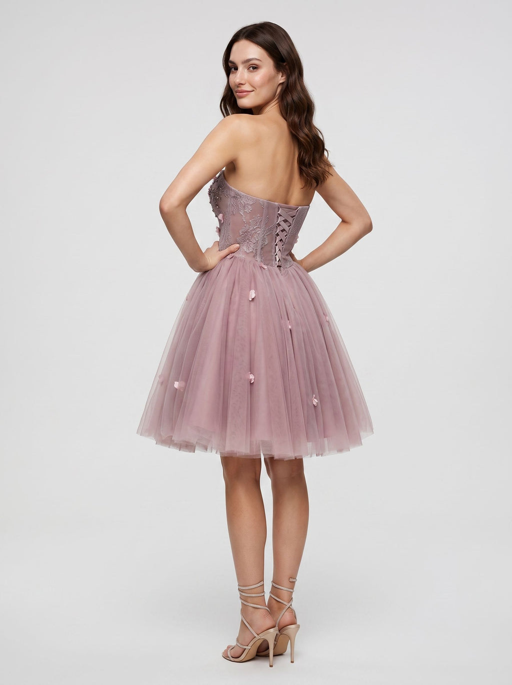 Purple Tulle A-Line Sweetheart Lace-up Short Dress with 3D Flowers