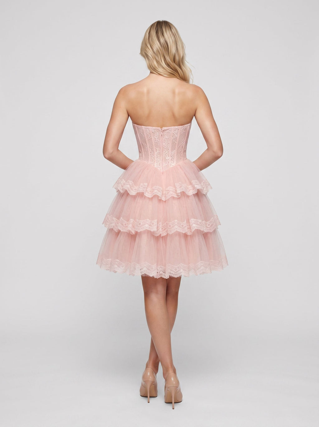 Petal Tulle A-Line Sweetheart  Back Zip Short Dress with Lace Bodice