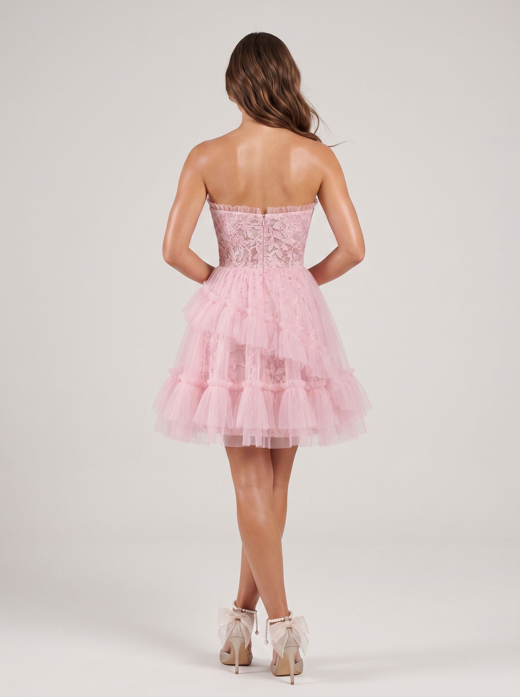 Petal Tulle A-Line Sweetheart Back Zip Short Dress with 3D Floral Appliques