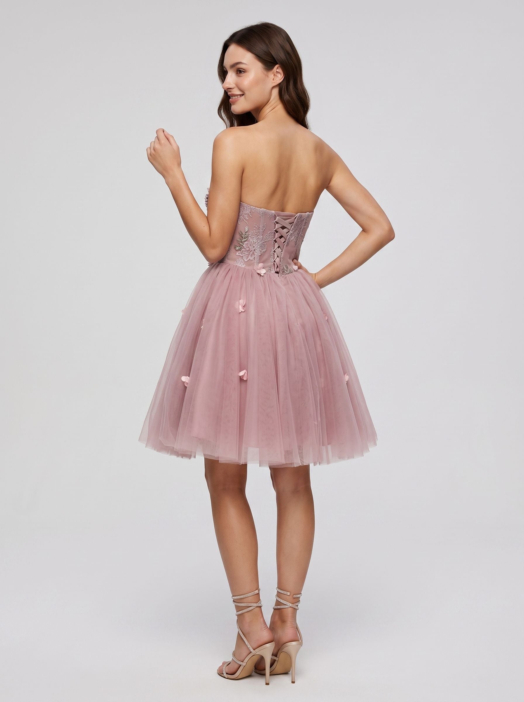 Purple Tulle A-Line Sweetheart Lace-up Short Dress with 3D Flowers