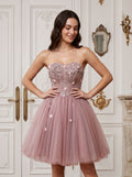 Purple Tulle A-Line Sweetheart Lace-up Short Dress with 3D Flowers