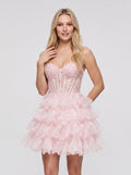 Petal Tulle A-Line Sweetheart Lace-up Short Dress with Tiered Ruffles