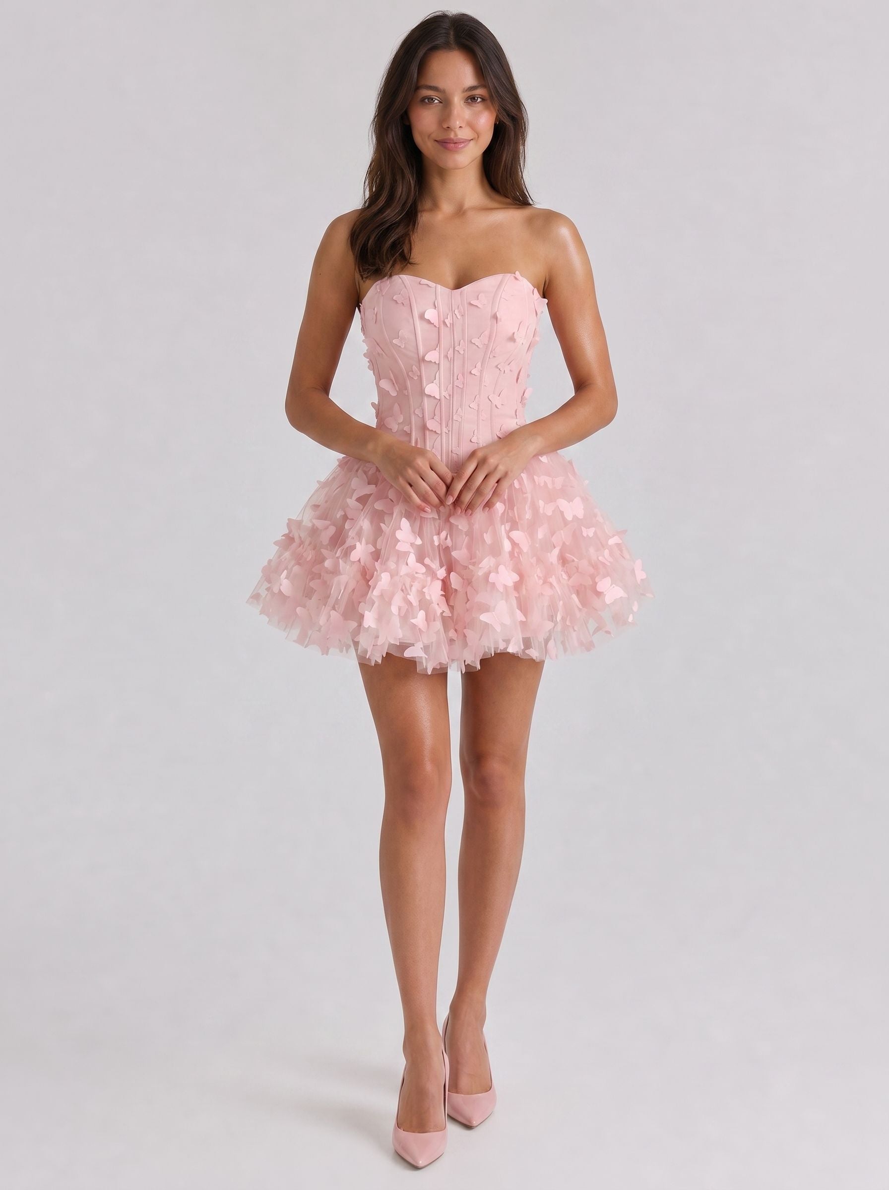 Petal Tulle A-Line Sweetheart Back Zip Short Dress with Floral Appliques