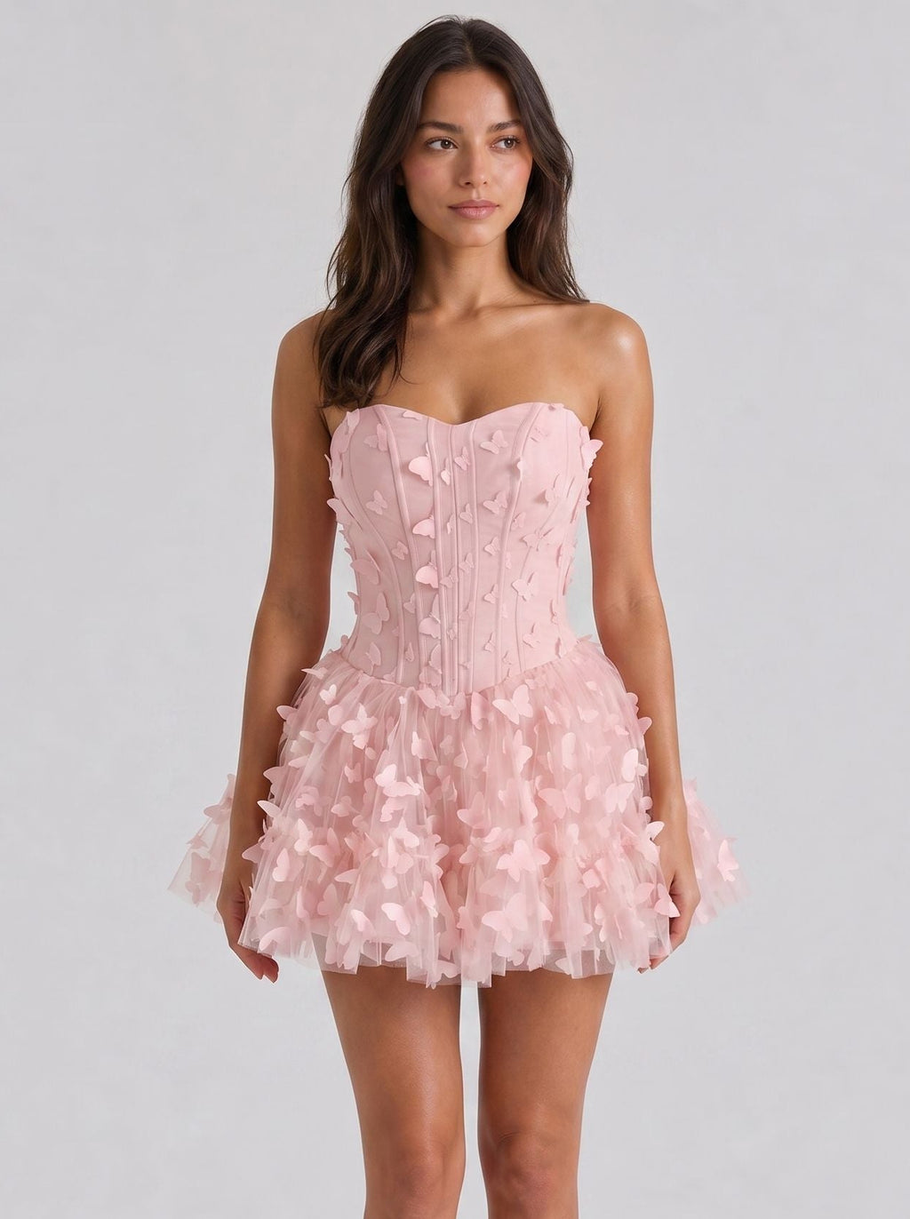 Petal Tulle A-Line Sweetheart Back Zip Short Dress with Floral Appliques