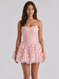 Petal Tulle A-Line Sweetheart Back Zip Short Dress with Floral Appliques