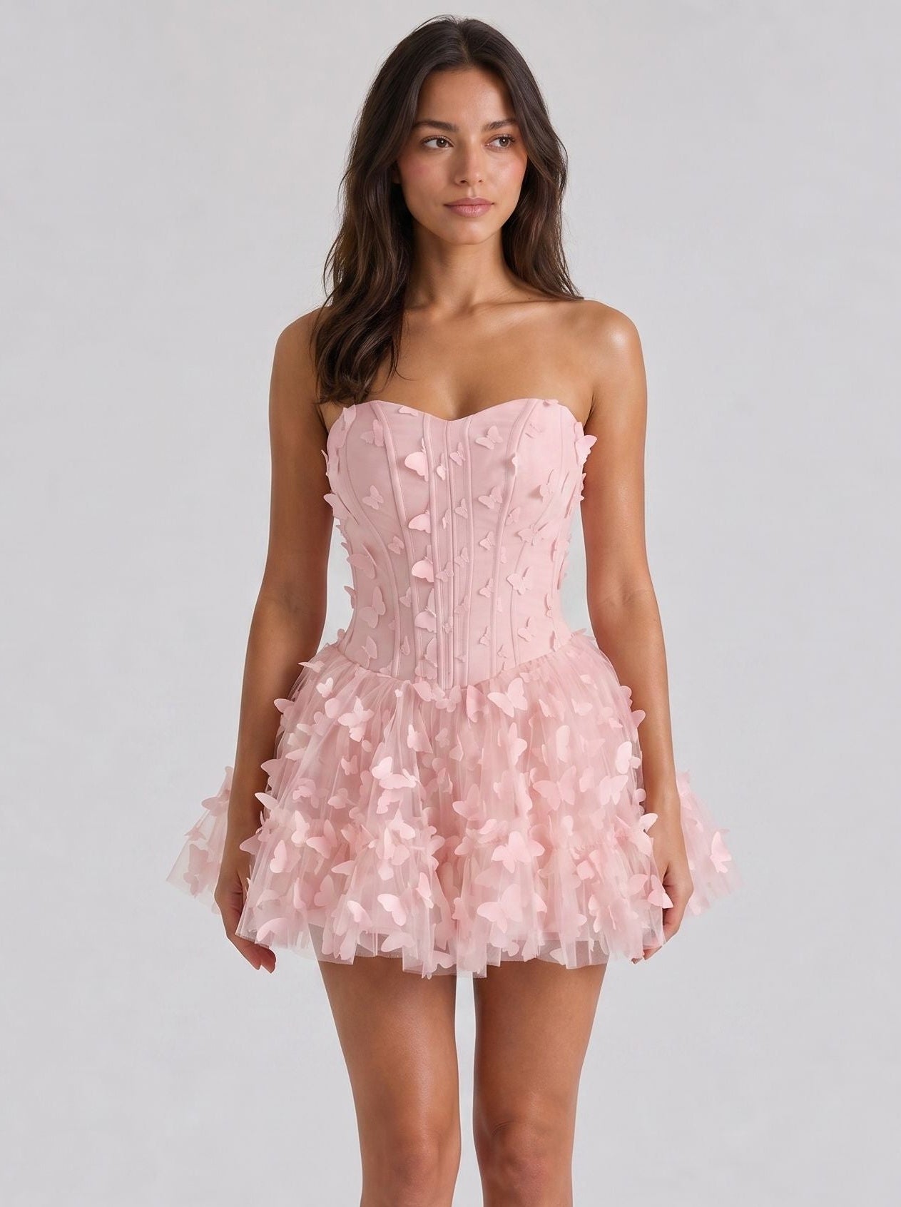 Petal Tulle A-Line Sweetheart Back Zip Short Dress with Floral Appliques