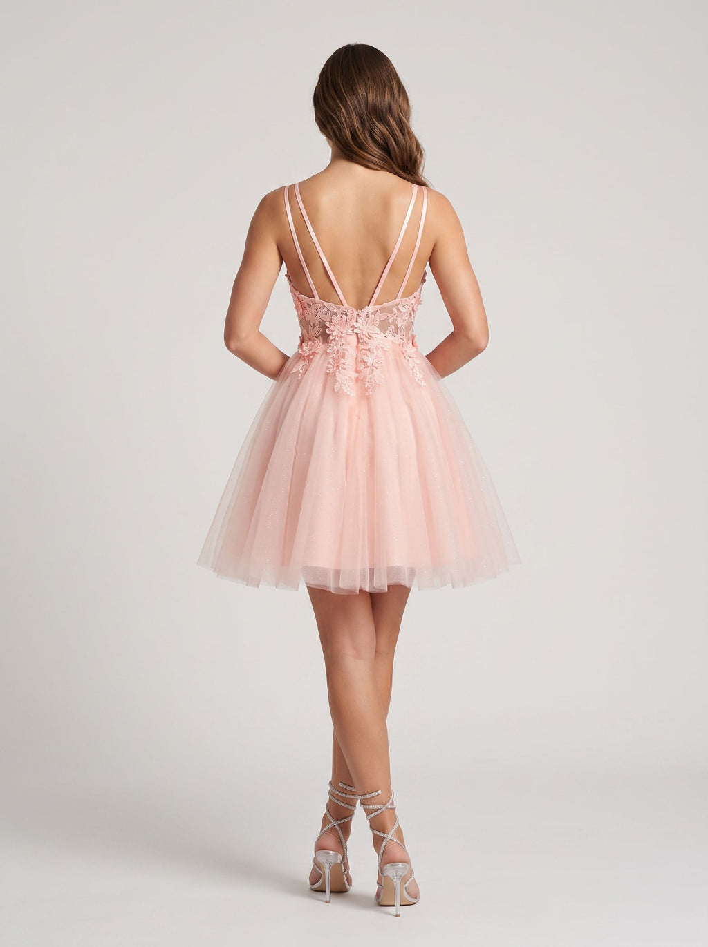Petal Tulle A-Line V-Neck Back Zip Short Dress with Floral Appliques