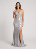 Silver Sequins Sheath Sweetheart Lace-up Floor-Length Dress with Side Slit