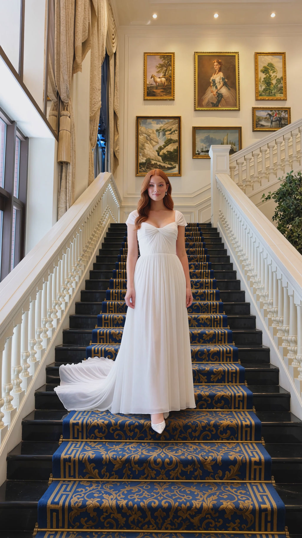 White Chiffon A-Line Square Neck Backless Floor-Length Prom Dress