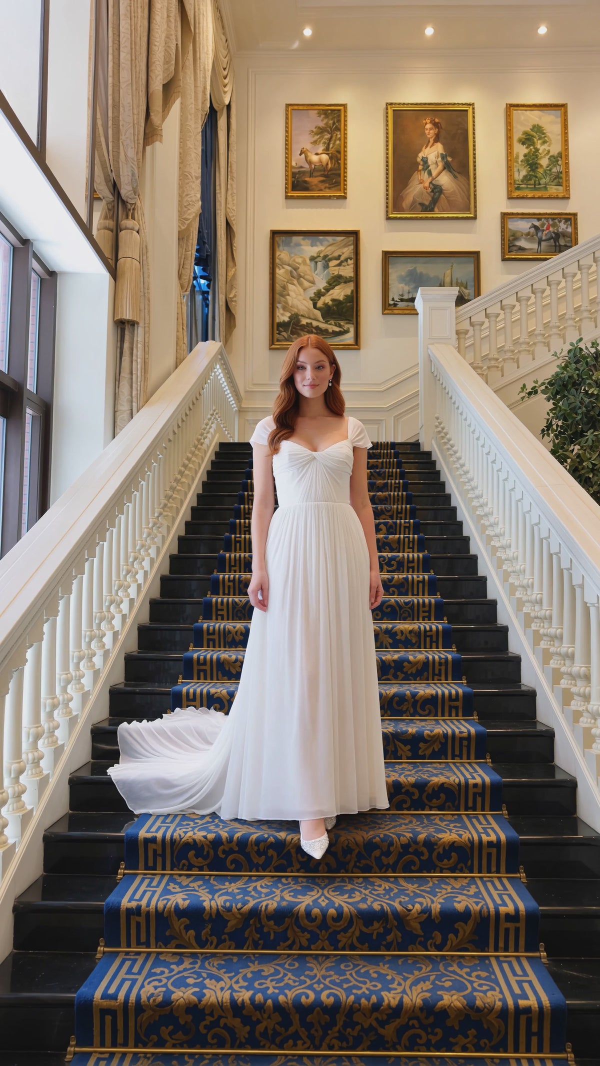White Chiffon A-Line Square Neck Backless Floor-Length Prom Dress