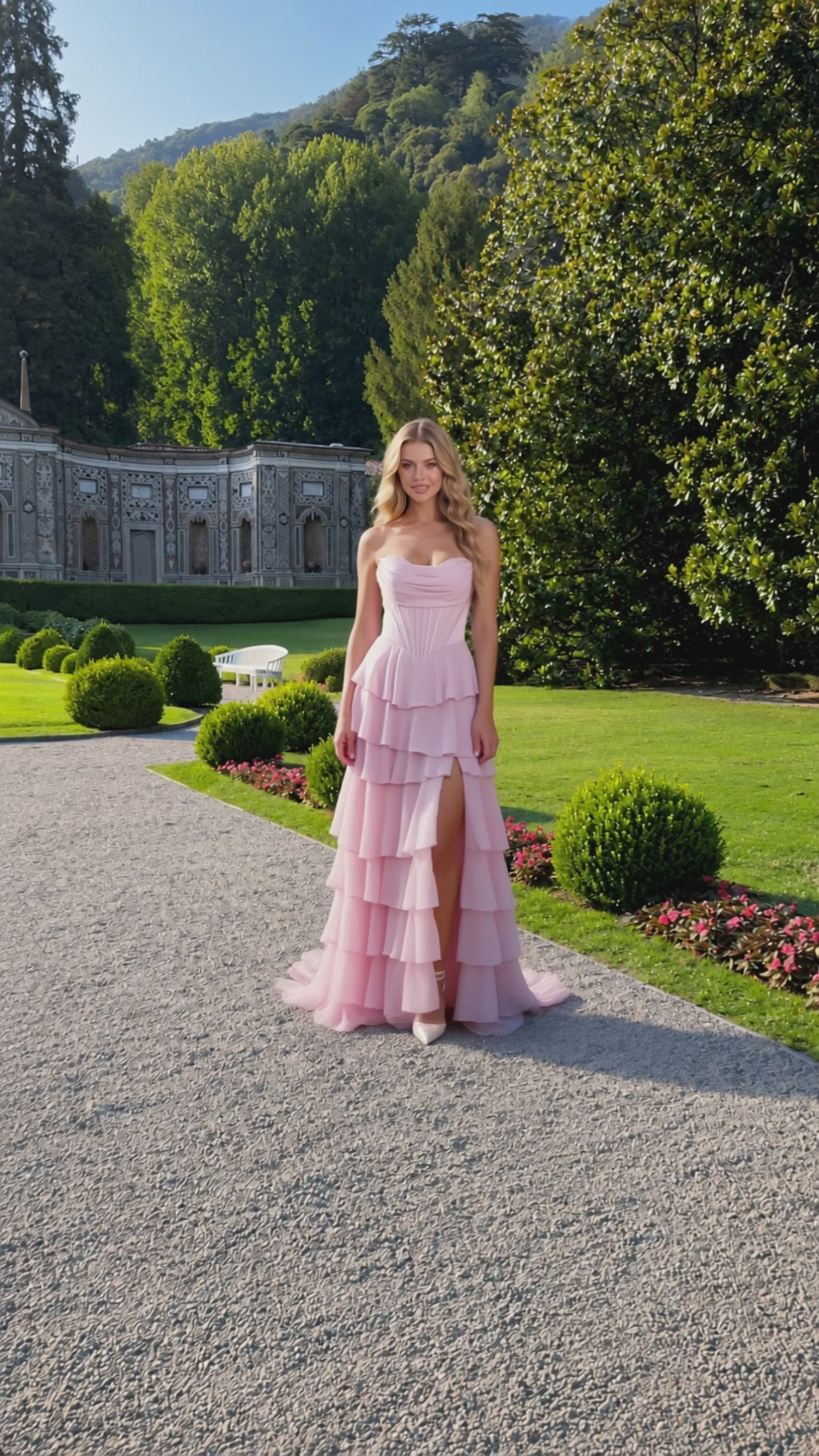 Blushing Pink Chiffon A-Line Sweetheart Back Zip Floor-Length Dress