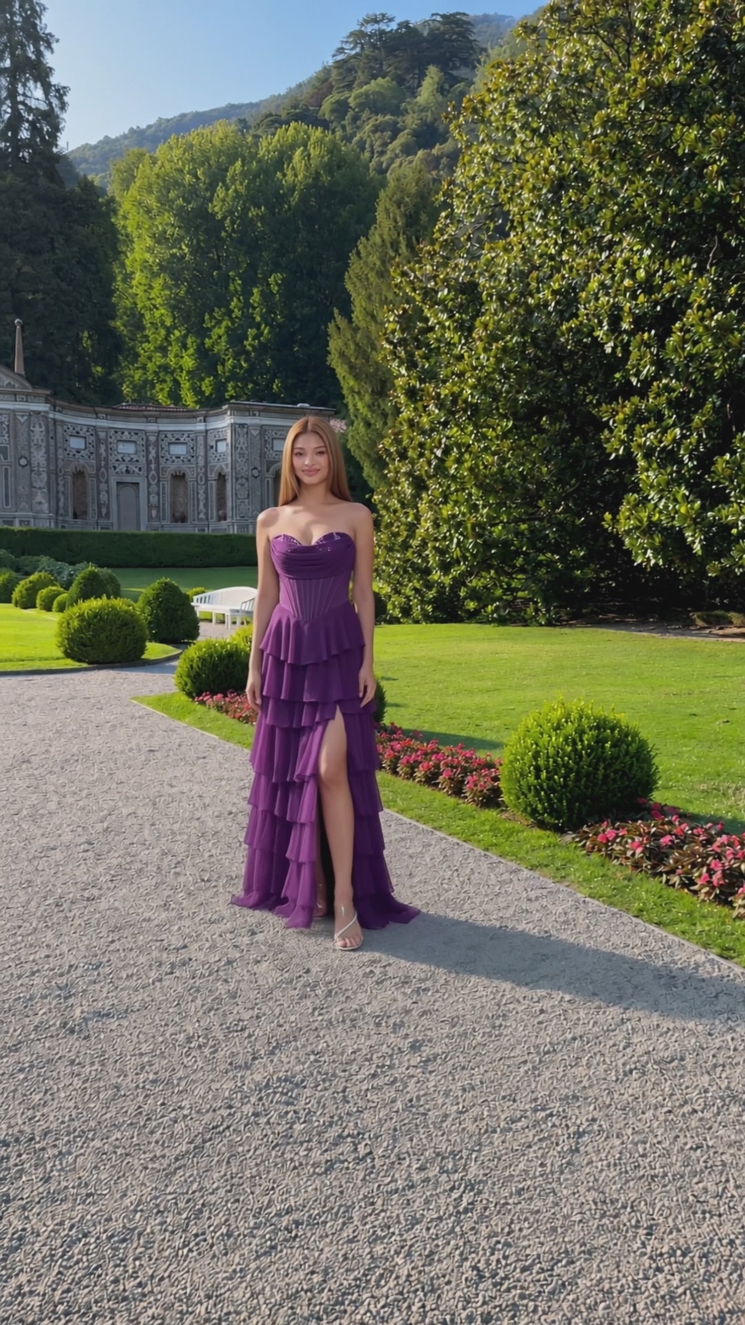 Plum Chiffon A-Line Sweetheart Back Zip Floor-Length Dress