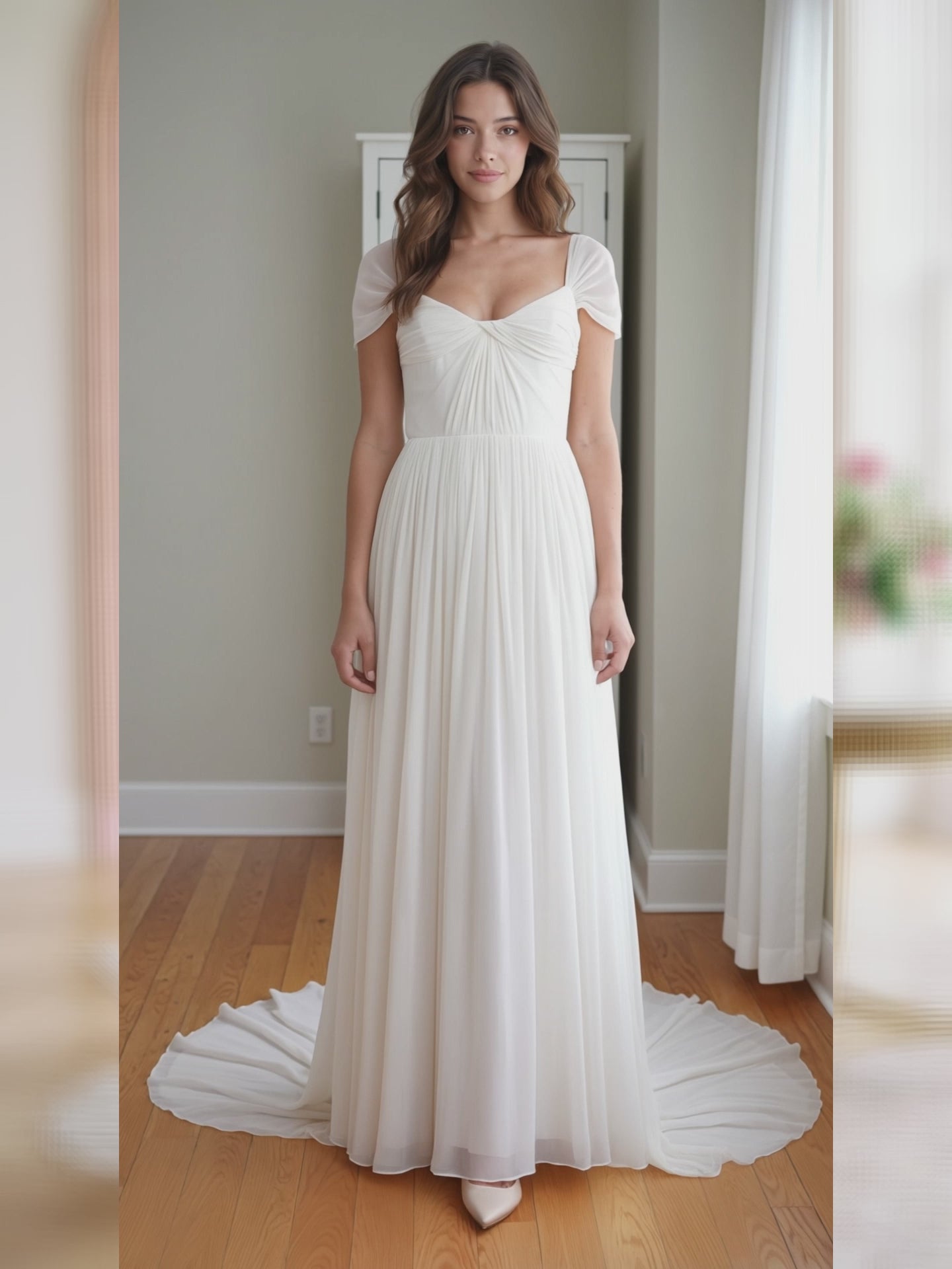White Chiffon A-Line Square Neck Backless Floor-Length Prom Dress