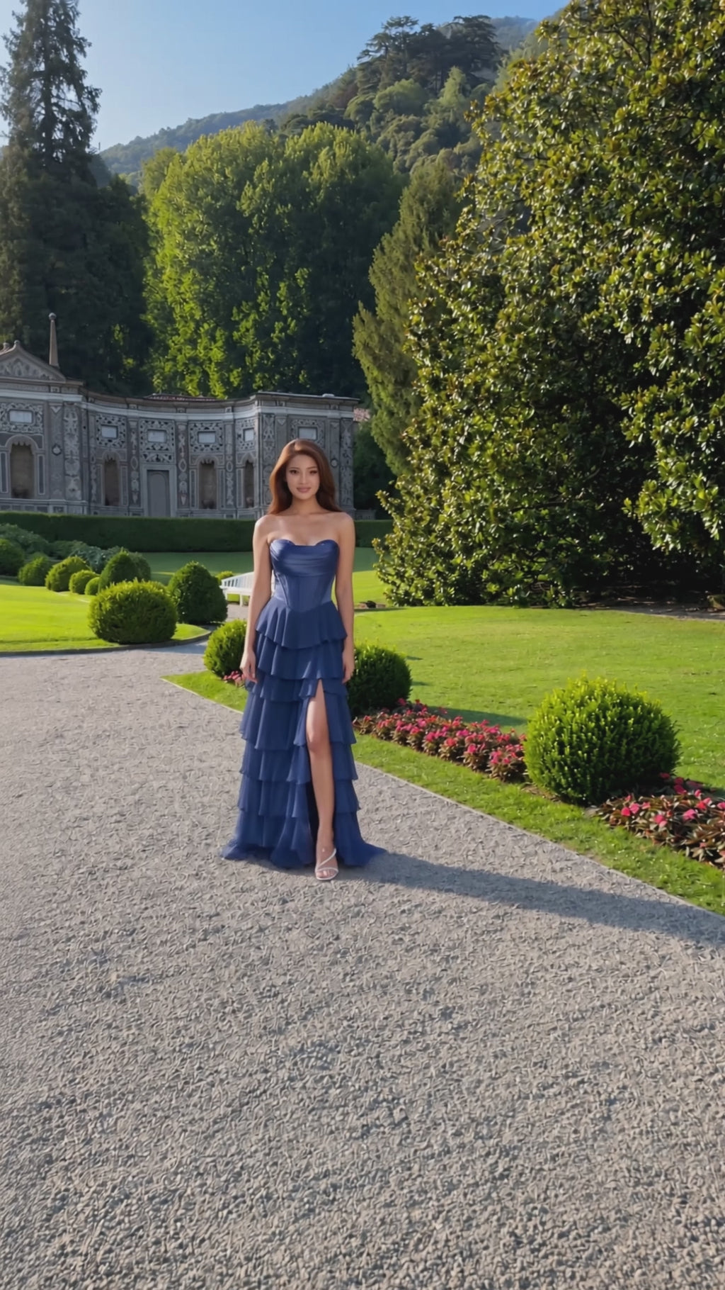 Navy Blue Chiffon A-Line Sweetheart Back Zip Floor-Length Dress