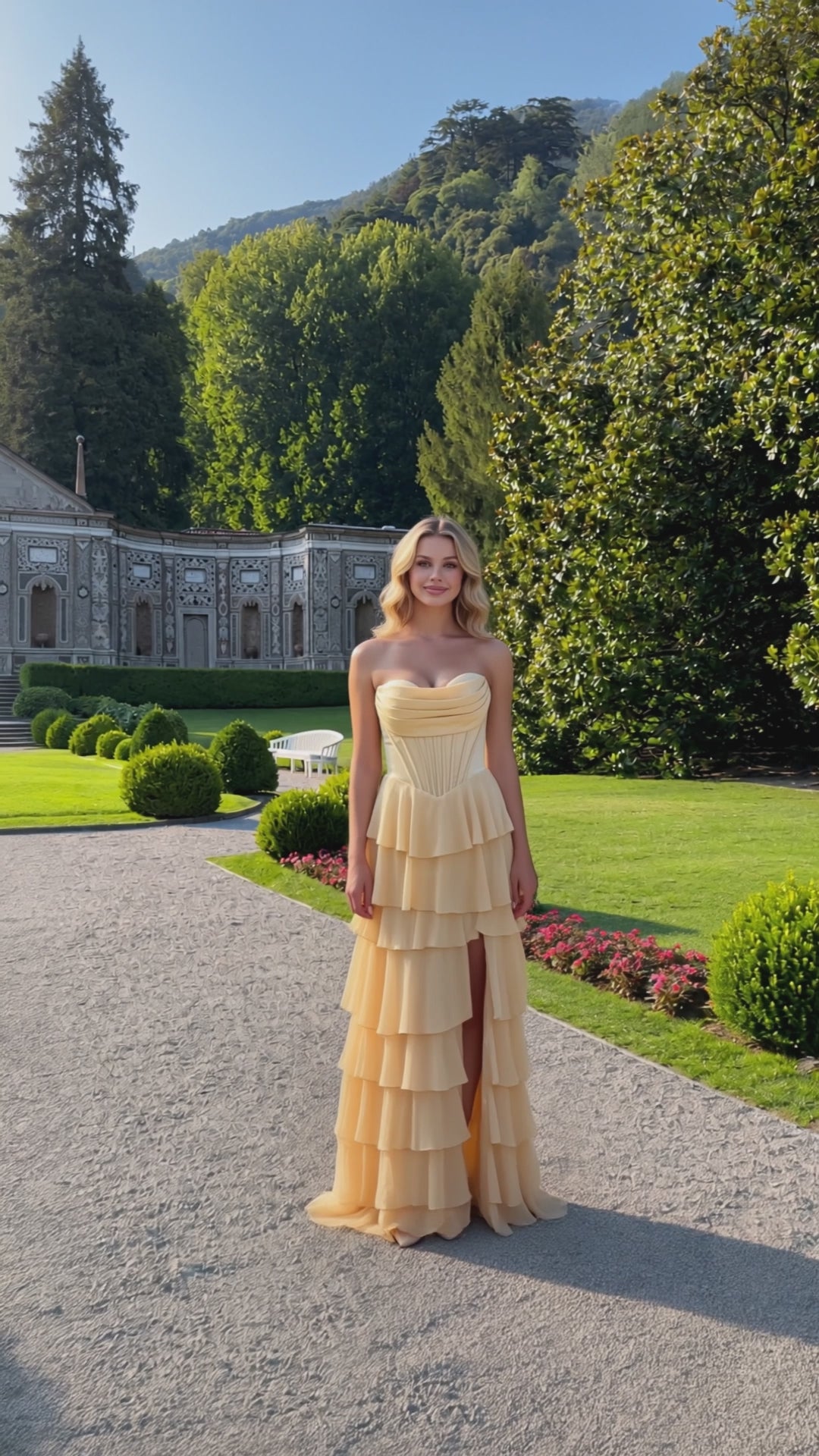 Daffodil Chiffon A-Line Sweetheart Back Zip Floor-Length Dress