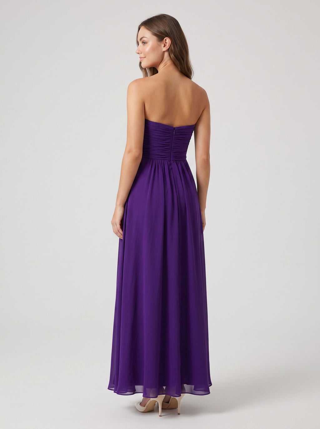 Purple Chiffon A-Line Sweetheart Back Zip Floor-Length Dress with Pleating