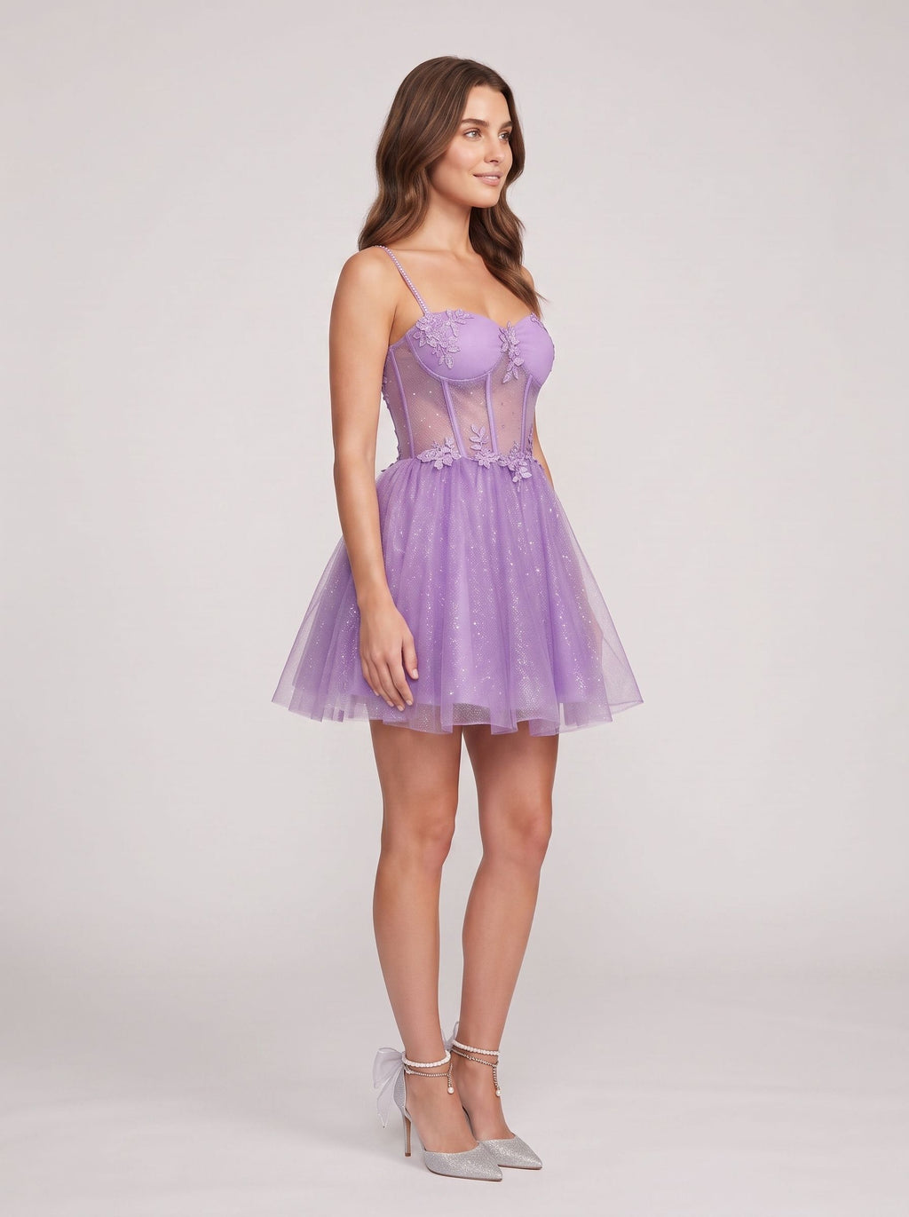 Purple Tulle A-Line Sweetheart Back Zip Short Dress with Appliques