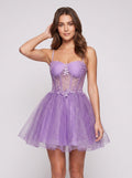 Purple Tulle A-Line Sweetheart Back Zip Short Dress with Appliques