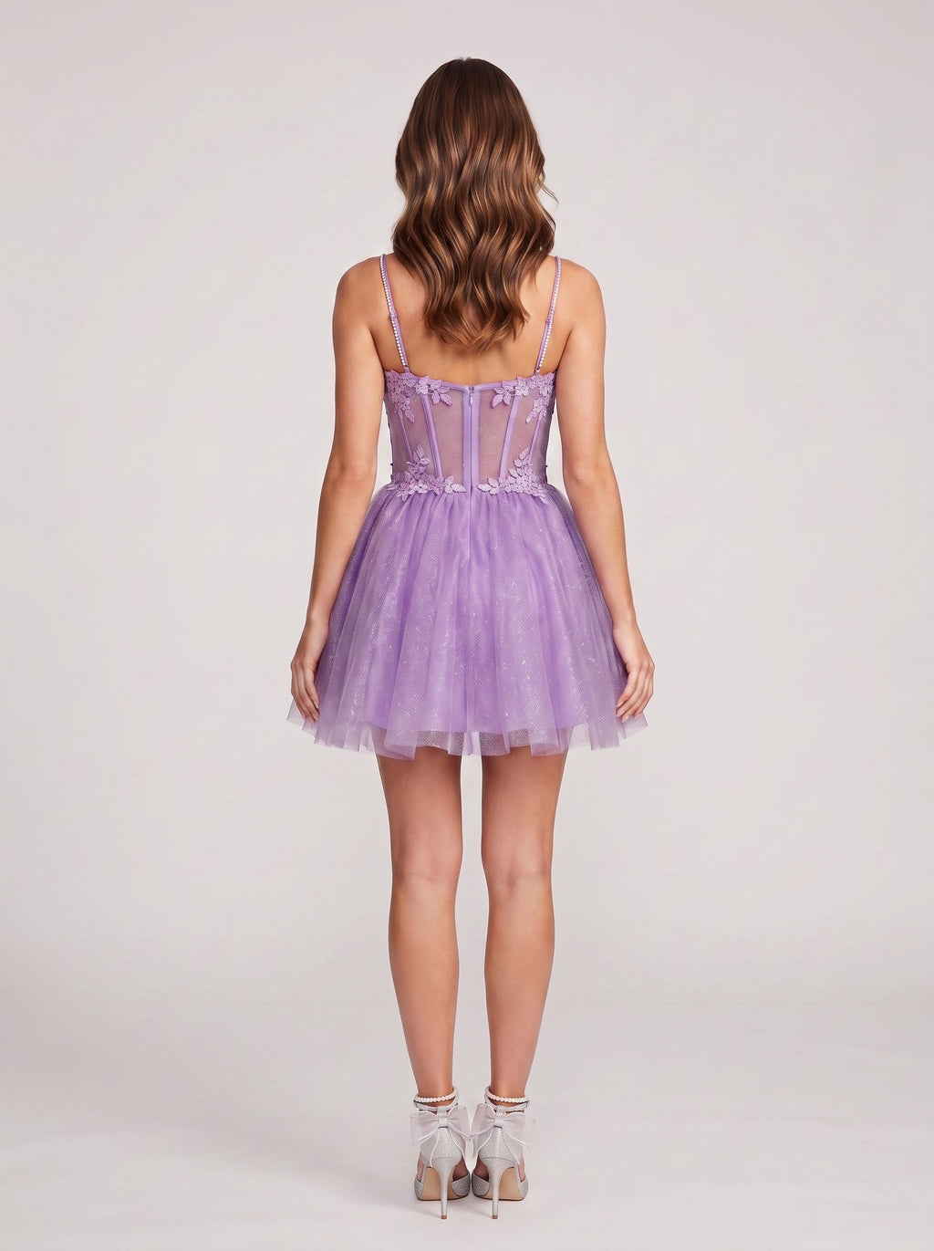 Purple Tulle A-Line Sweetheart Back Zip Short Dress with Appliques
