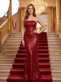 Red Sequins Sheath Straight Neck Back Zip Floor-Length Dress with Corset Bodice