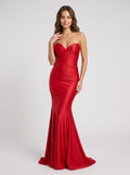 Red Stretch Knit Mermaid V-Neck Lace-up Floor-Length Dress