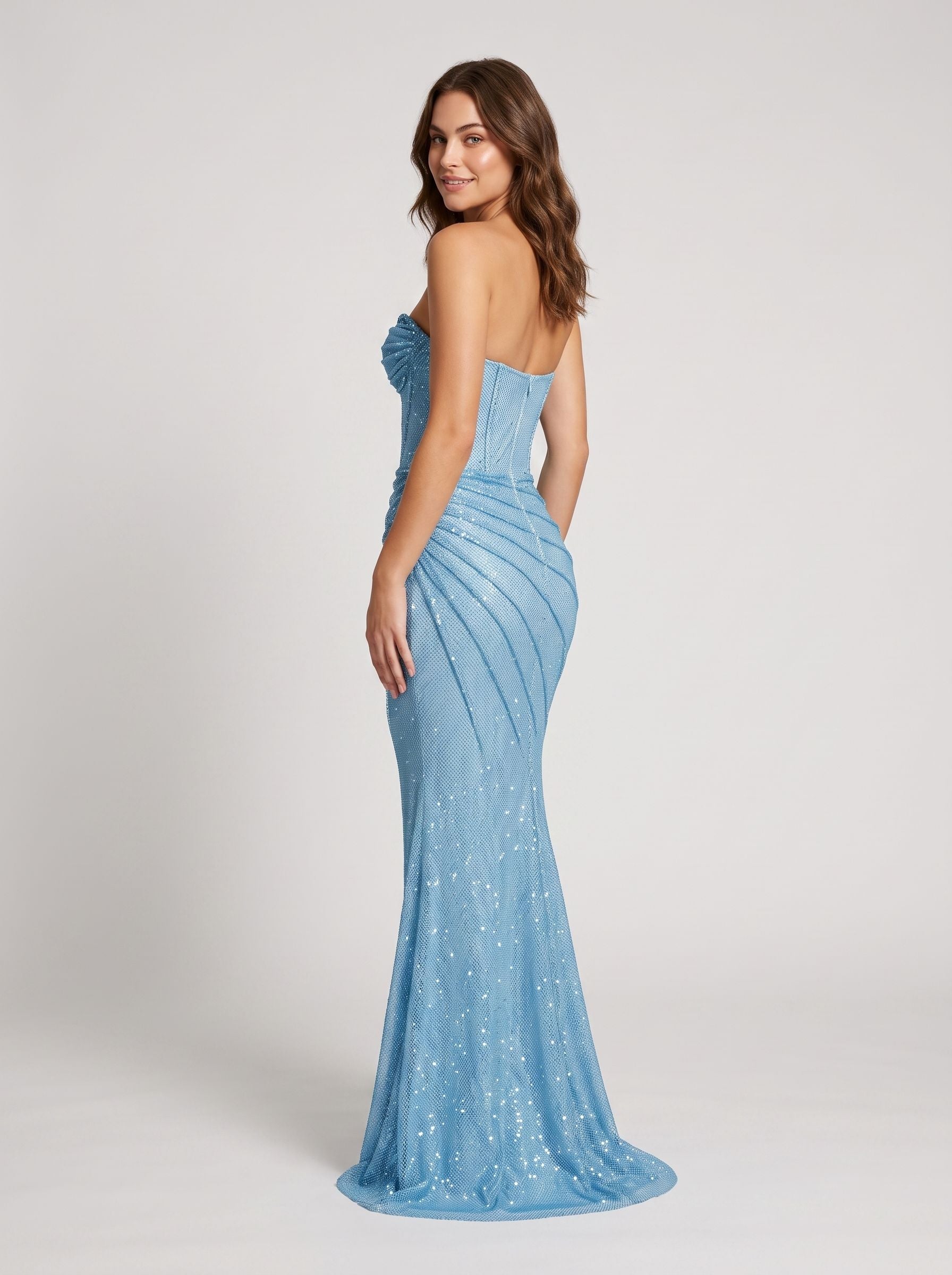 Royal Blue Sequins Mermaid Sweetheart Side Zip Floor-Length Dress with Rhinestone Strap