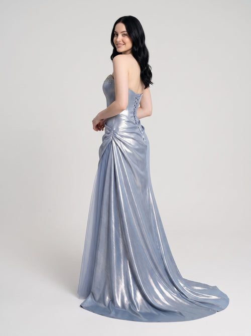 Royal Blue Satin column Sweetheart Corset Back Floor-Length Dress with Corset Bodice