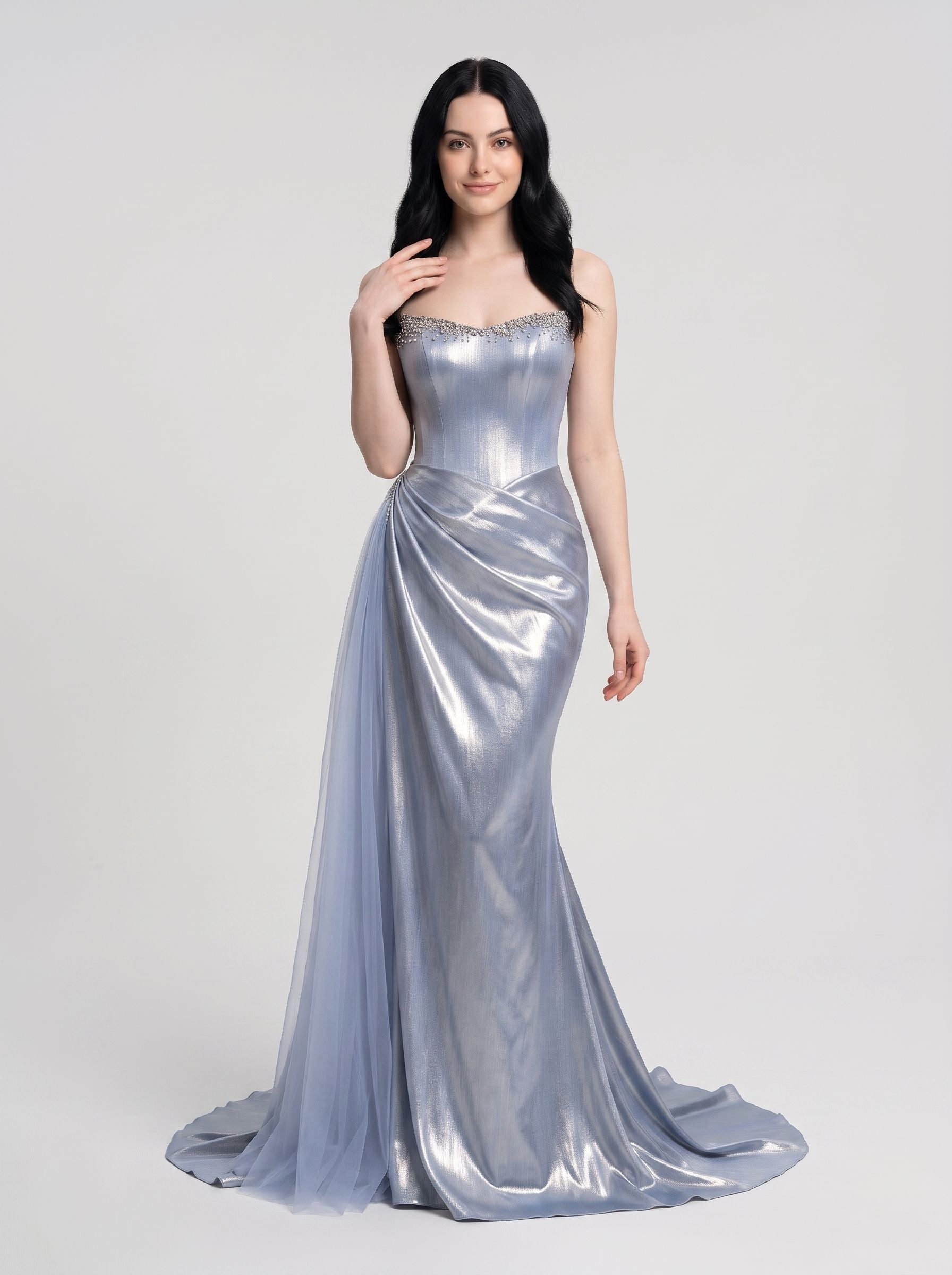Royal Blue Satin column Sweetheart Corset Back Floor-Length Dress with Corset Bodice