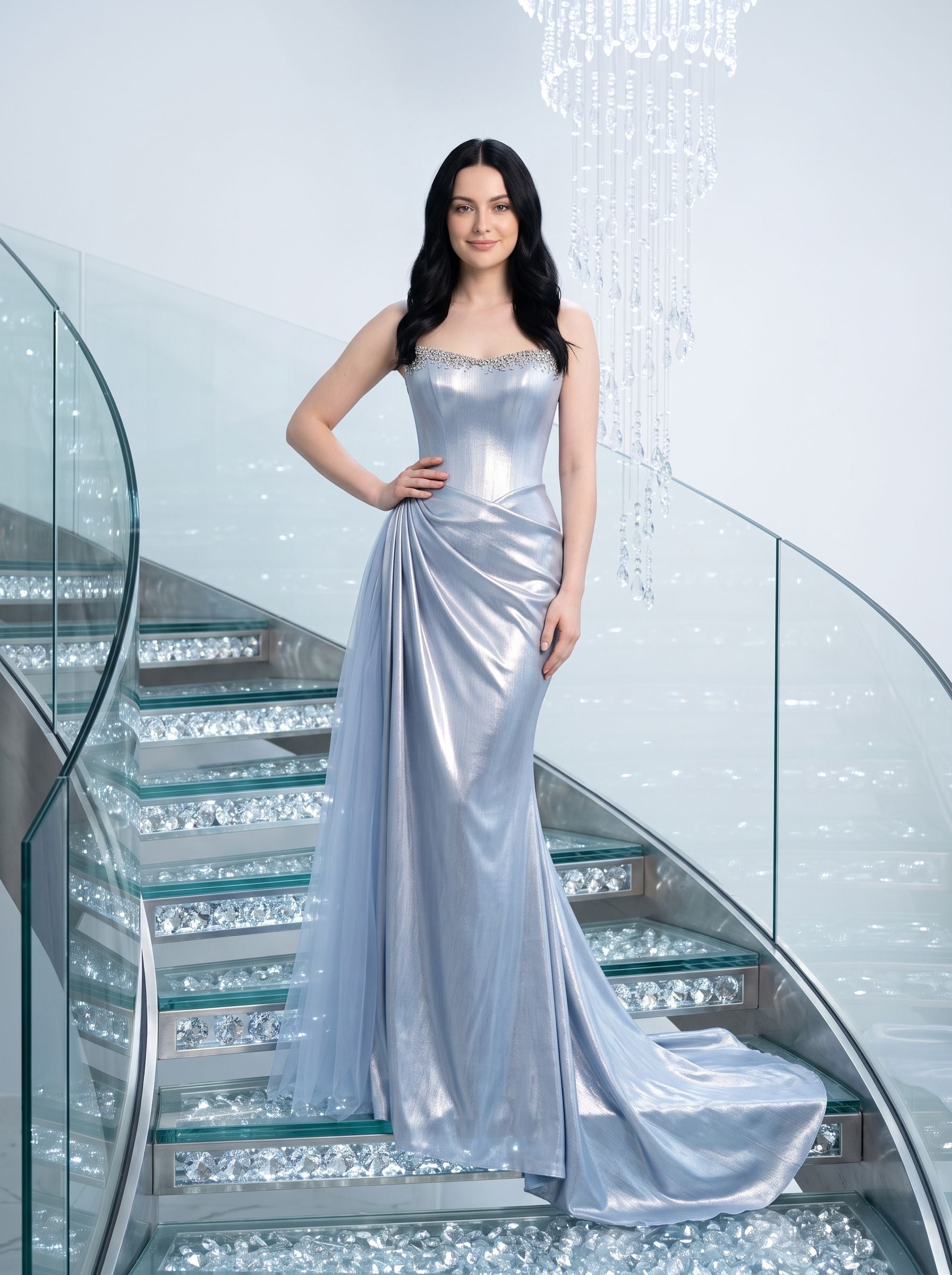Royal Blue Satin column Sweetheart Corset Back Floor-Length Dress with Corset Bodice