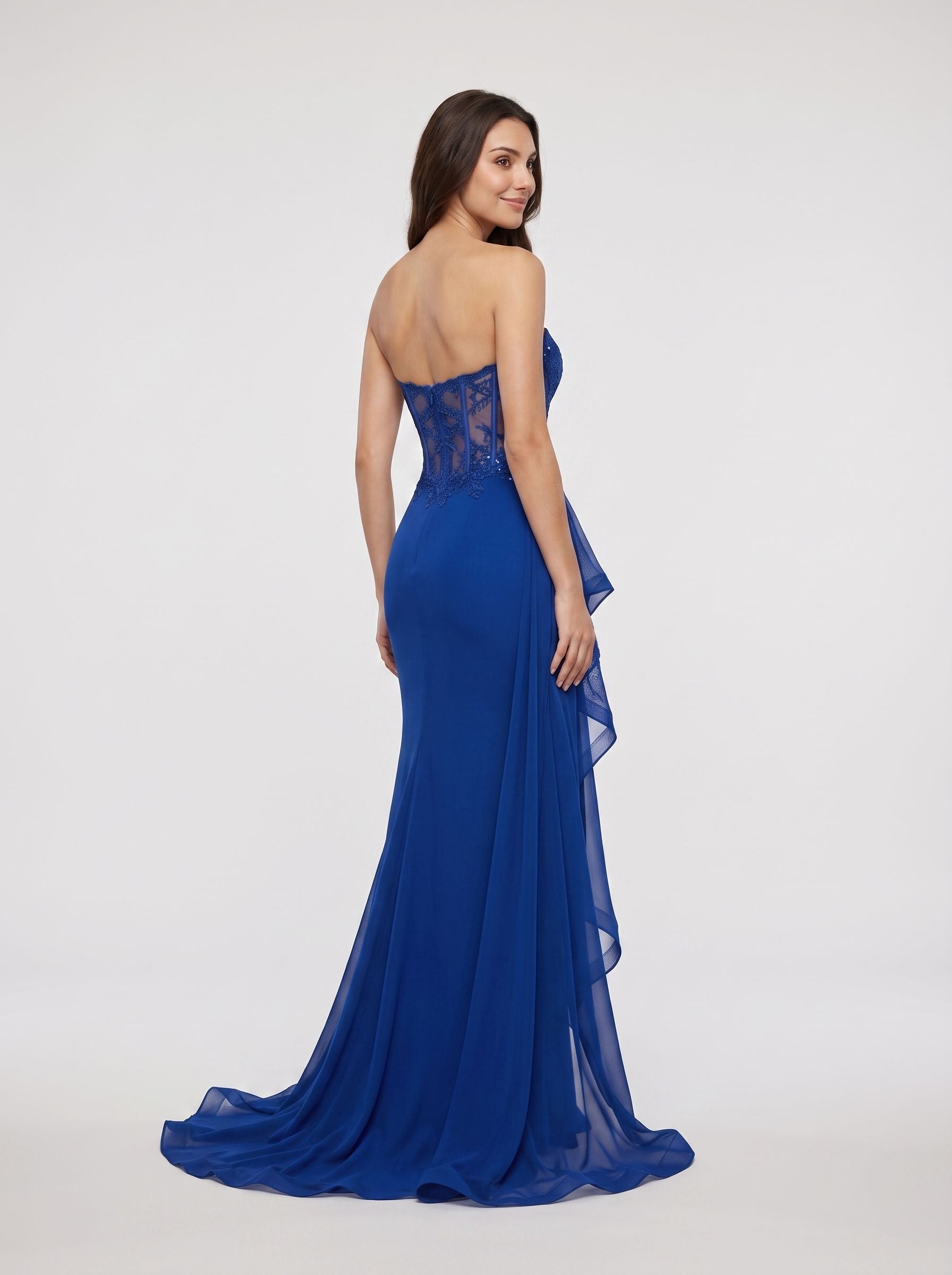 Royal Blue Tulle Sheath Sweetheart Back Zip Floor-Length Dress with Lace Bodice