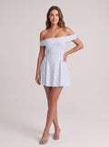 Mist Floral Stretch Knit A-Line Off-the-Shoulder Side Zip Short Dress
