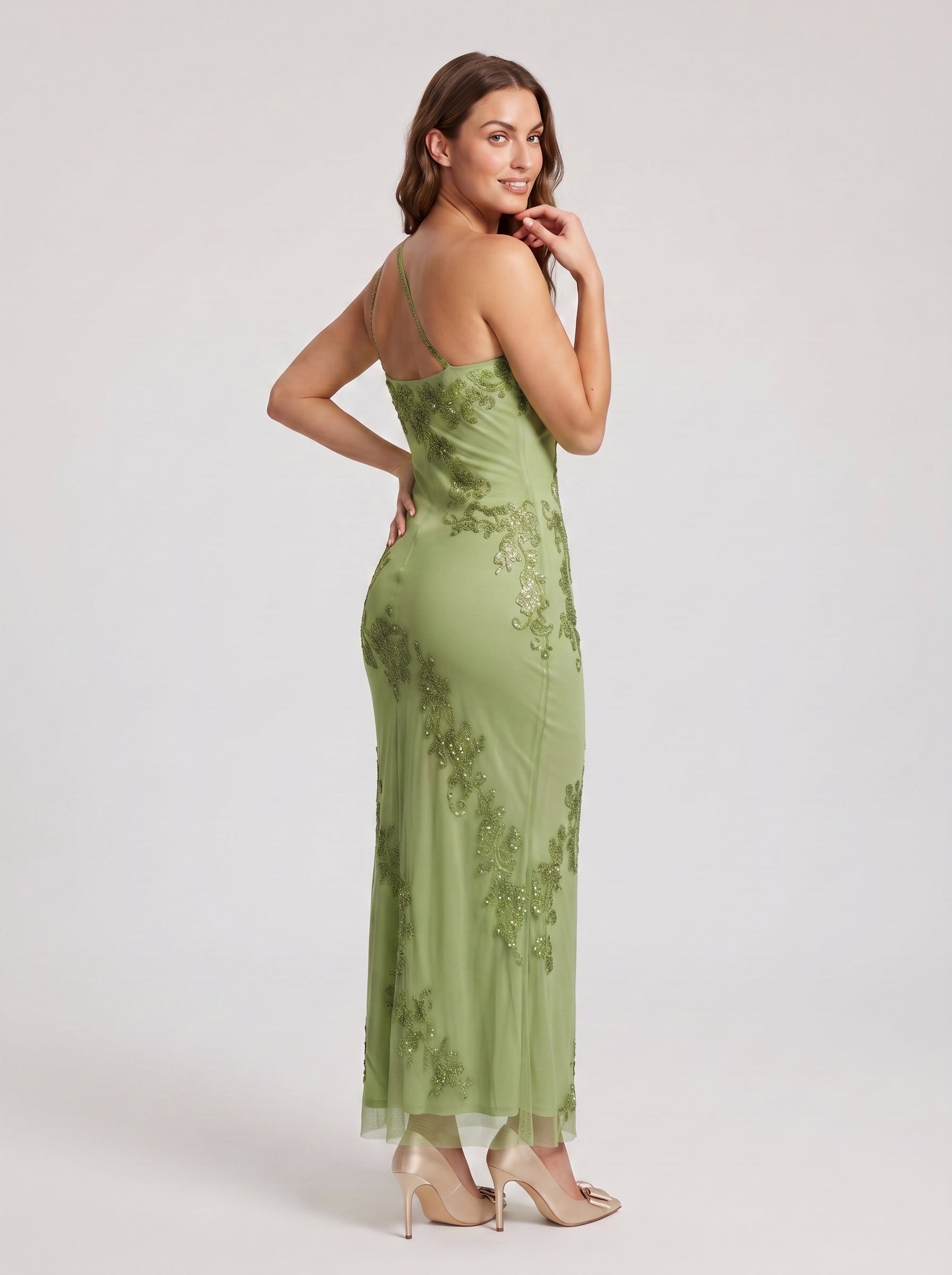 Sage Green Chiffon Mermaid One Shoulder Back Zip Floor-Length Dress with Pleating