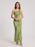 Sage Green Chiffon Mermaid One Shoulder Back Zip Floor-Length Dress with Pleating
