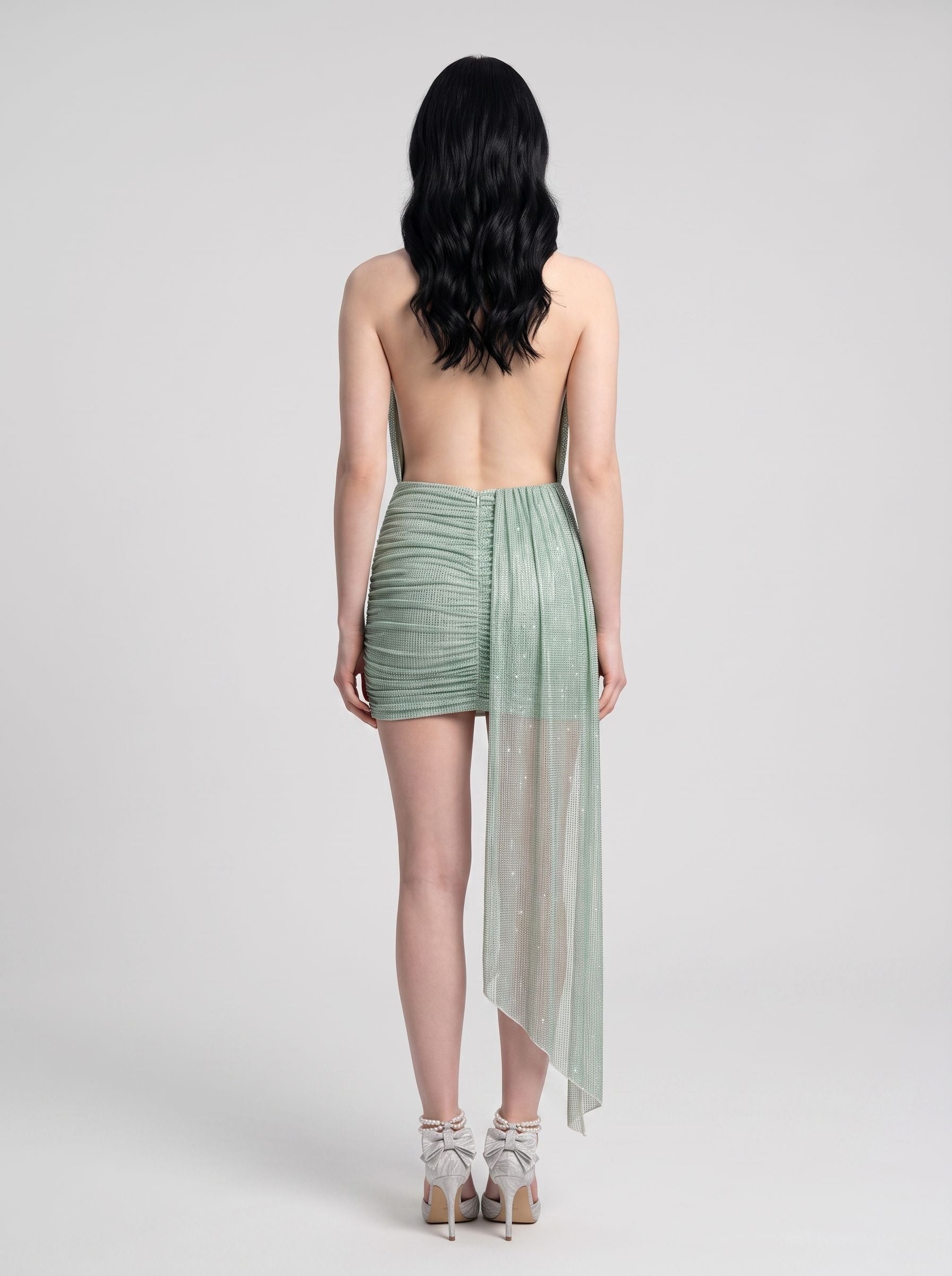 Green Sequins Sheath Halter neckline Mini Dress