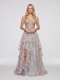 Purple Floral Tulle A-Line Sweetheart Criss-Cross Straps Floor-Length Dress with 3D Appliques