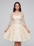Ivory Lace A-Line Scoop Neck Criss-Cross Straps Short Dress with Floral Appliques