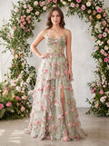 Sage Green Tulle A-Line Sweetheart Lace-up Floor-Length Dress with Sheer Corset