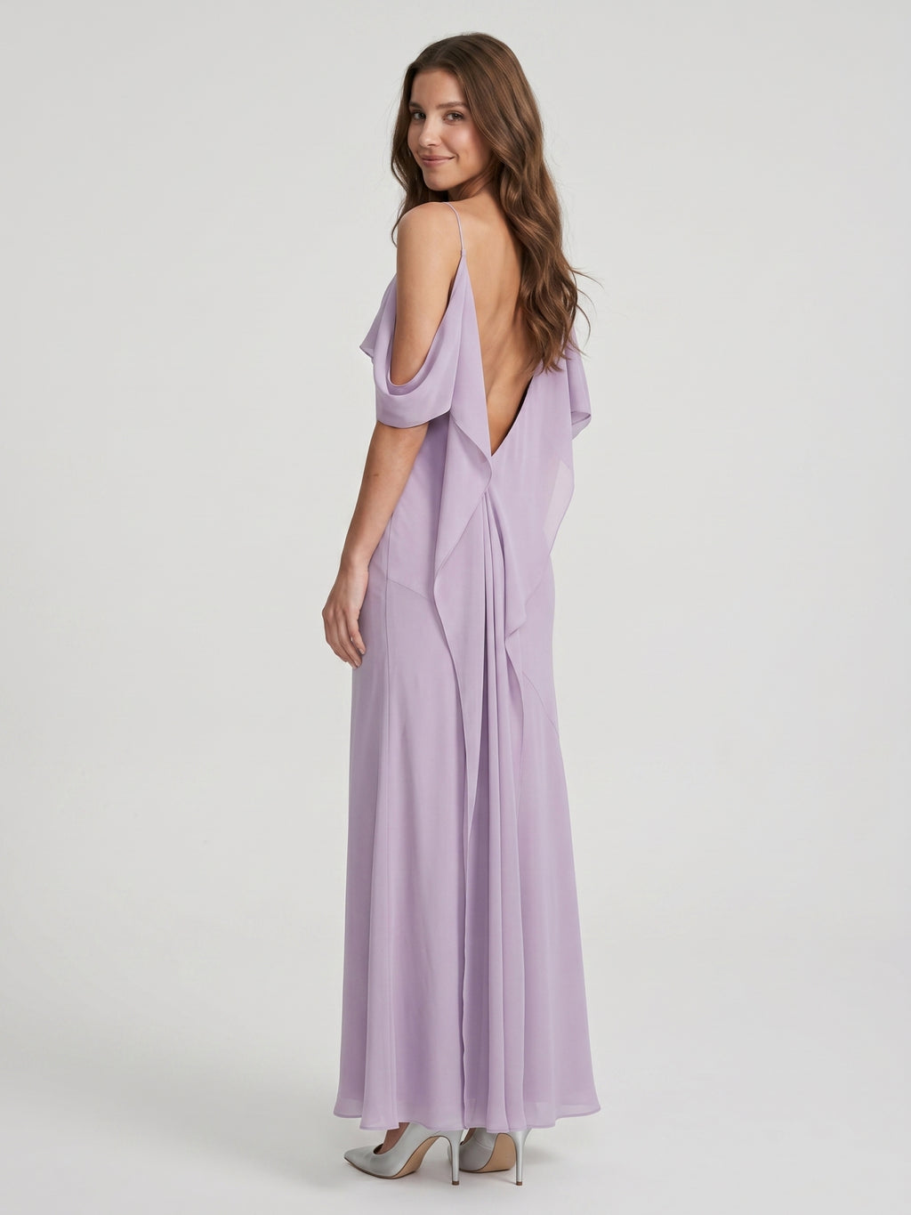 Graceful Lavender Chiffon mermaid Straight Neck Backless Ankle-Length Bridesmaid Dress