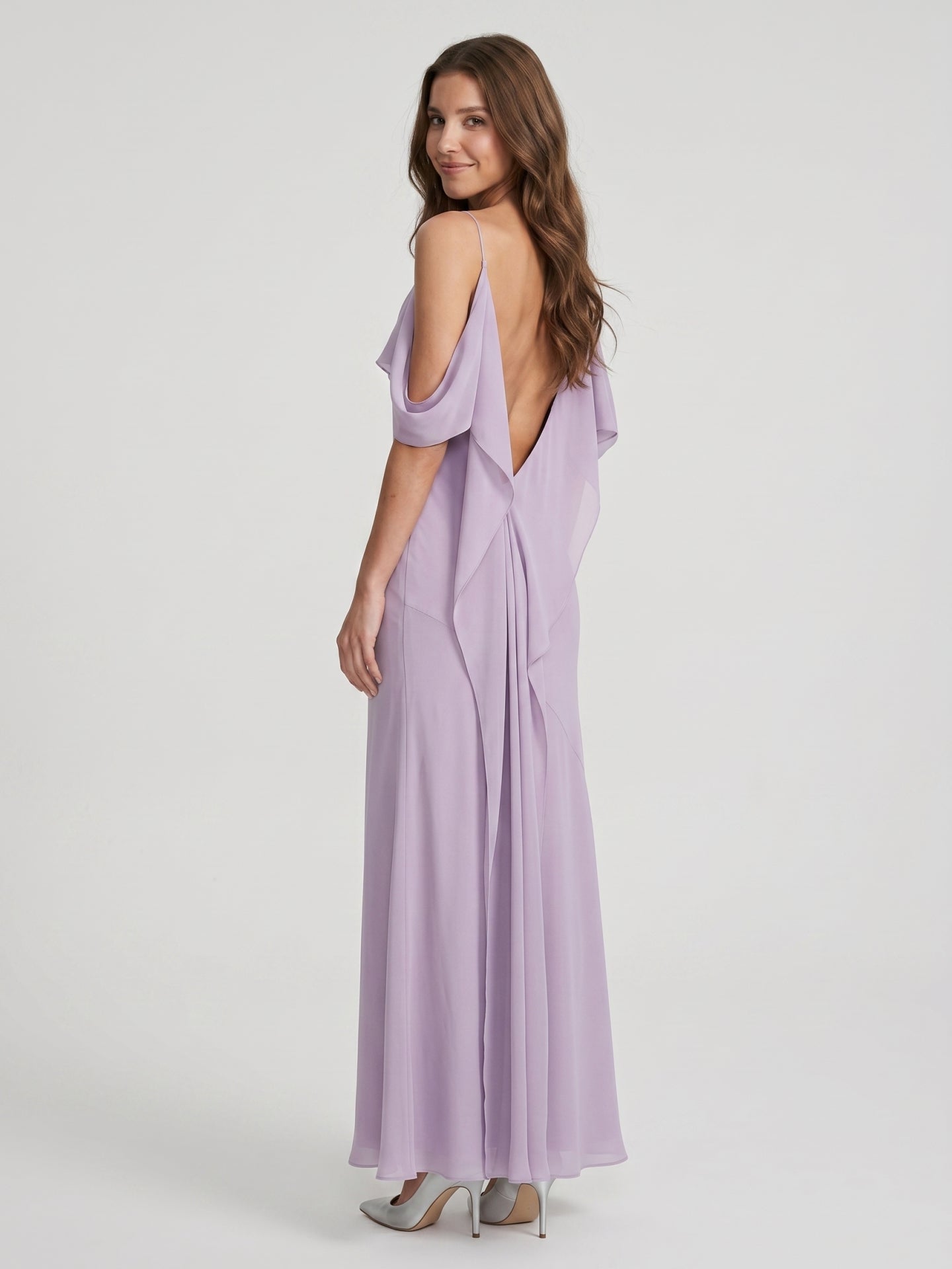 Graceful Lavender Chiffon mermaid Straight Neck Backless Ankle-Length Bridesmaid Dress