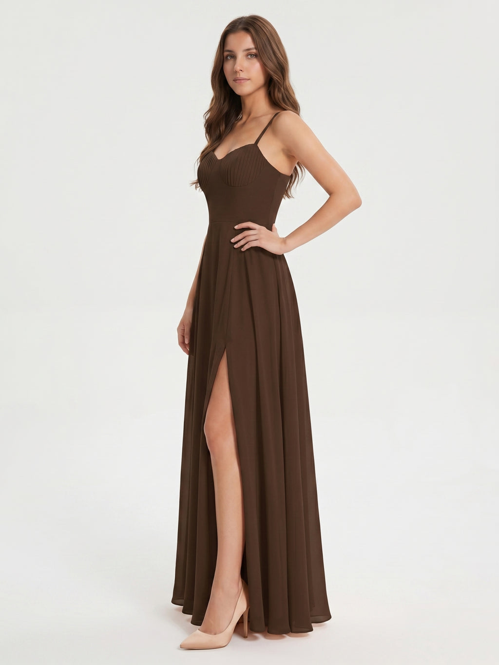 Mocha Chiffon A-Line Sweetheart Backless Ankle-Length Bridesmaid Dress
