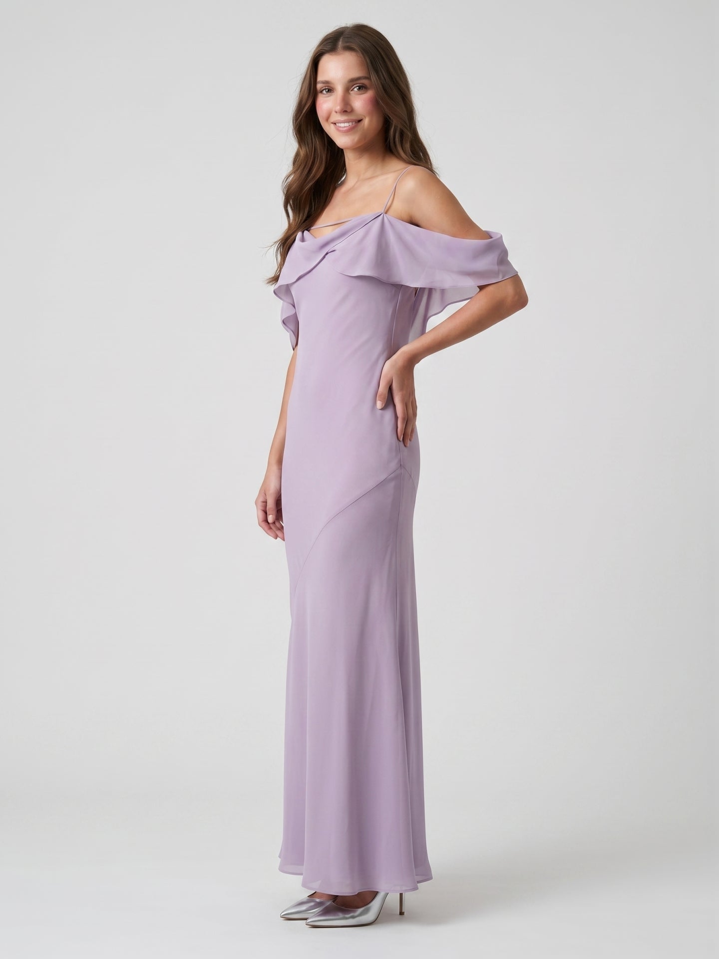 Graceful Lavender Chiffon mermaid Straight Neck Backless Ankle-Length Bridesmaid Dress