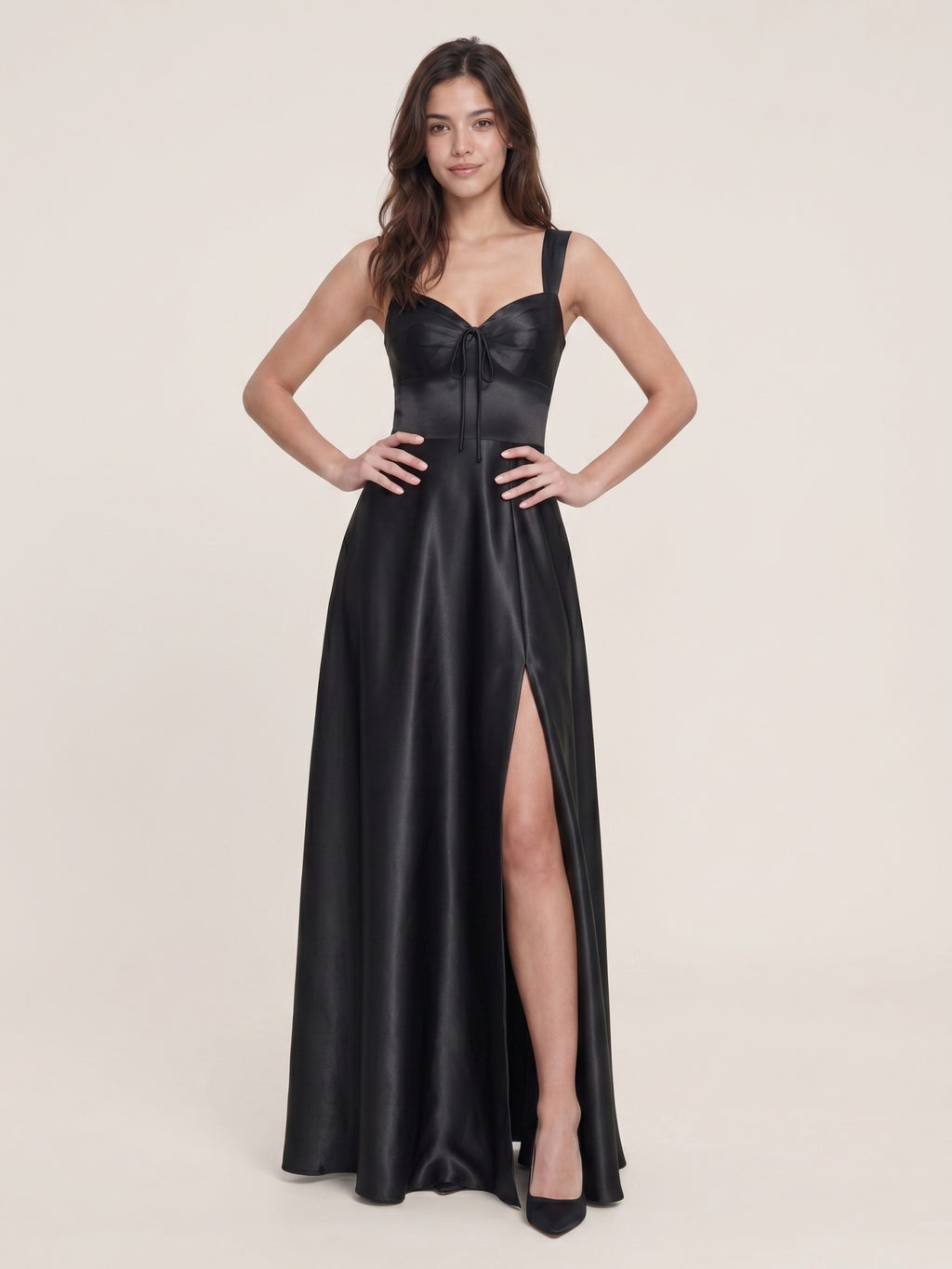Elegant Black Satin A-Line Scoop Neck Backless Ankle-Length Bridesmaid Dress
