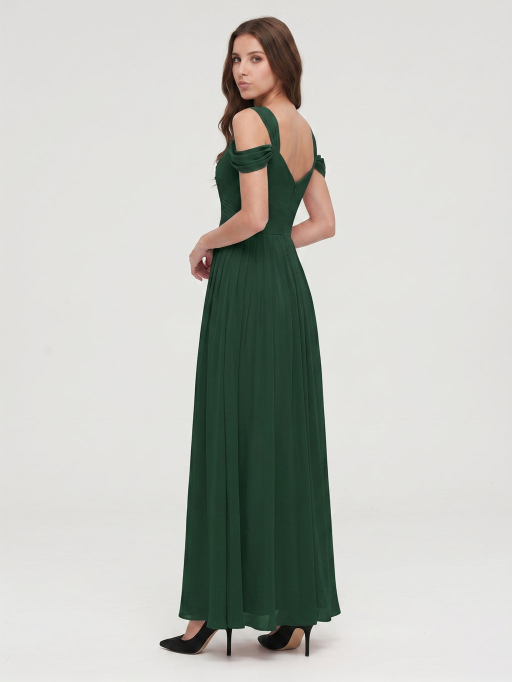Forest Green Chiffon A-Line Sweetheart Backless Floor-Length  Bridesmaid Dress