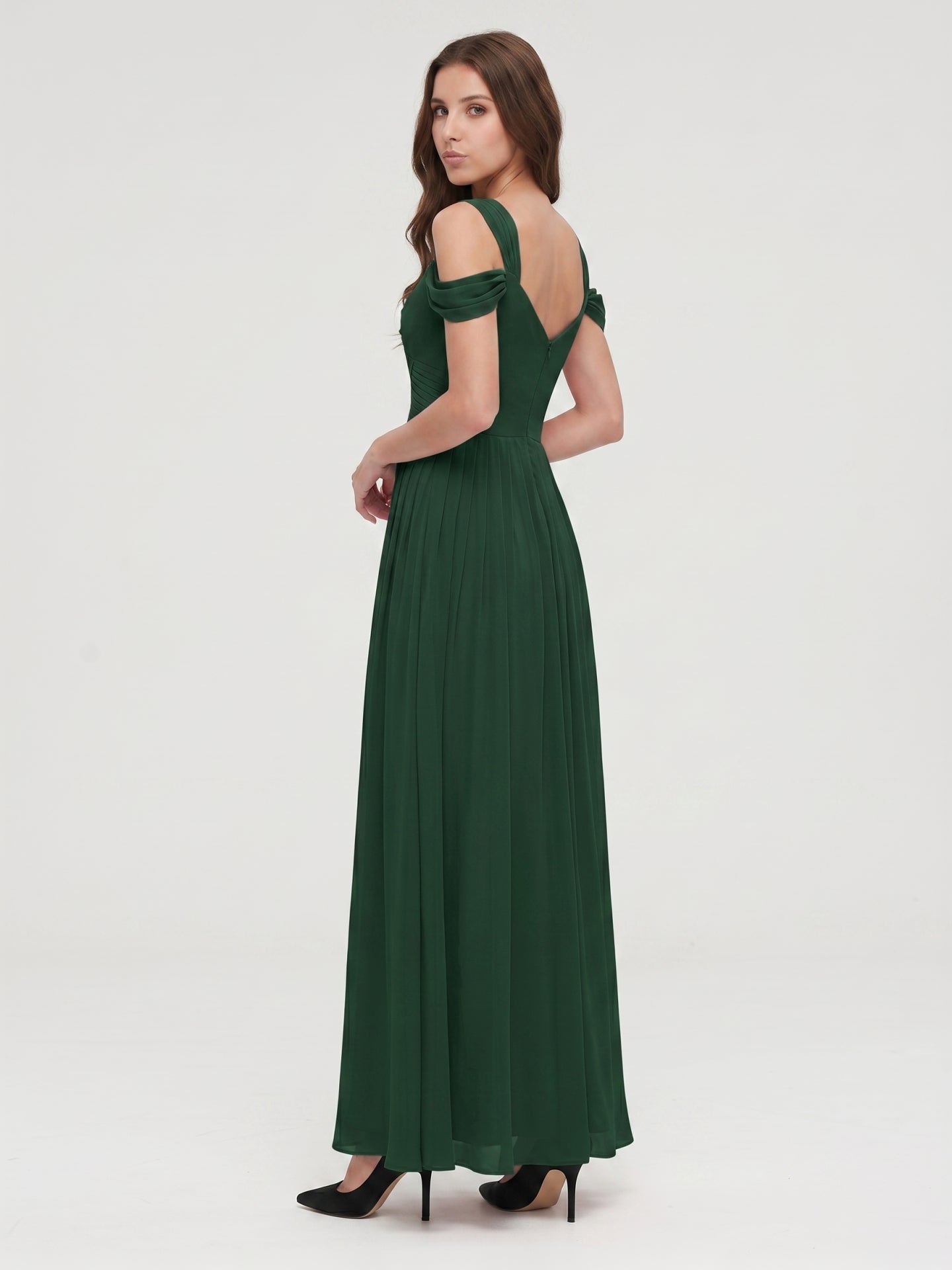 Forest Green Chiffon A-Line Sweetheart Backless Floor-Length  Bridesmaid Dress