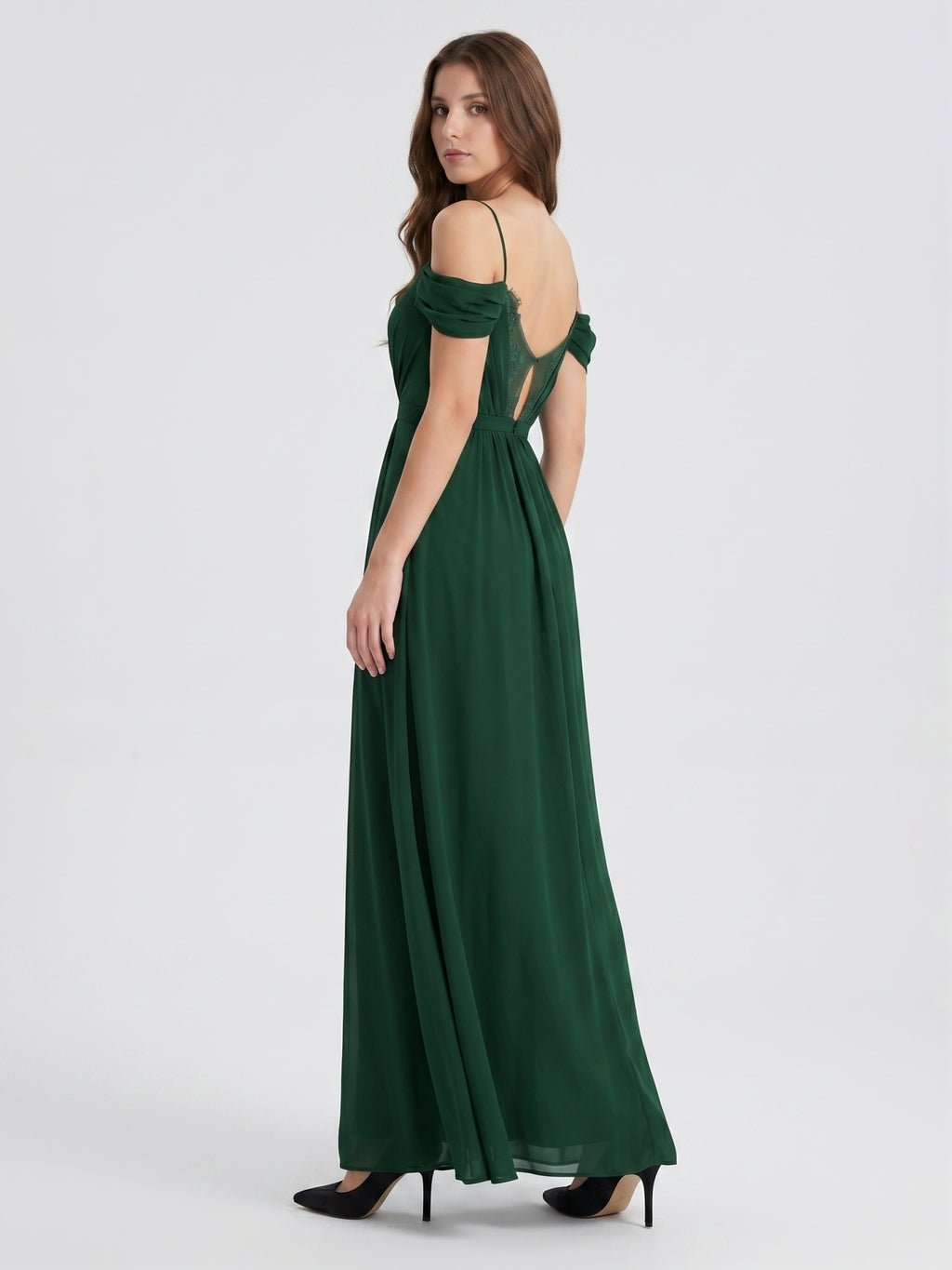 Forest Green Chiffon A-Line Sweetheart Backless Floor-Length Pleated Bridesmaid Dress
